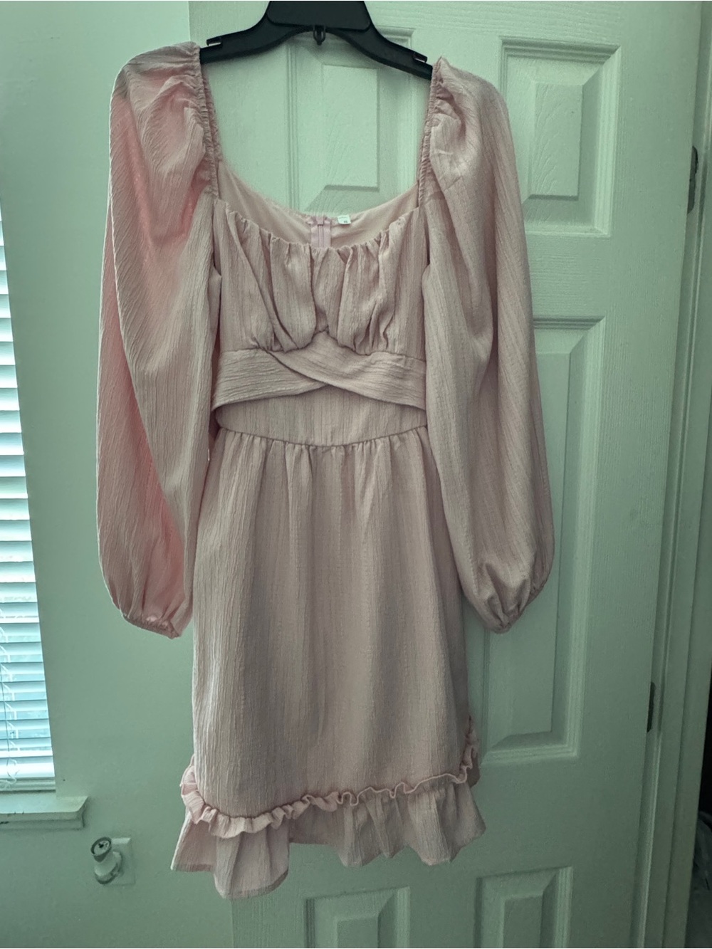 SHEIN Pale Pink Long-Sleeve Ruffle Hem Dress